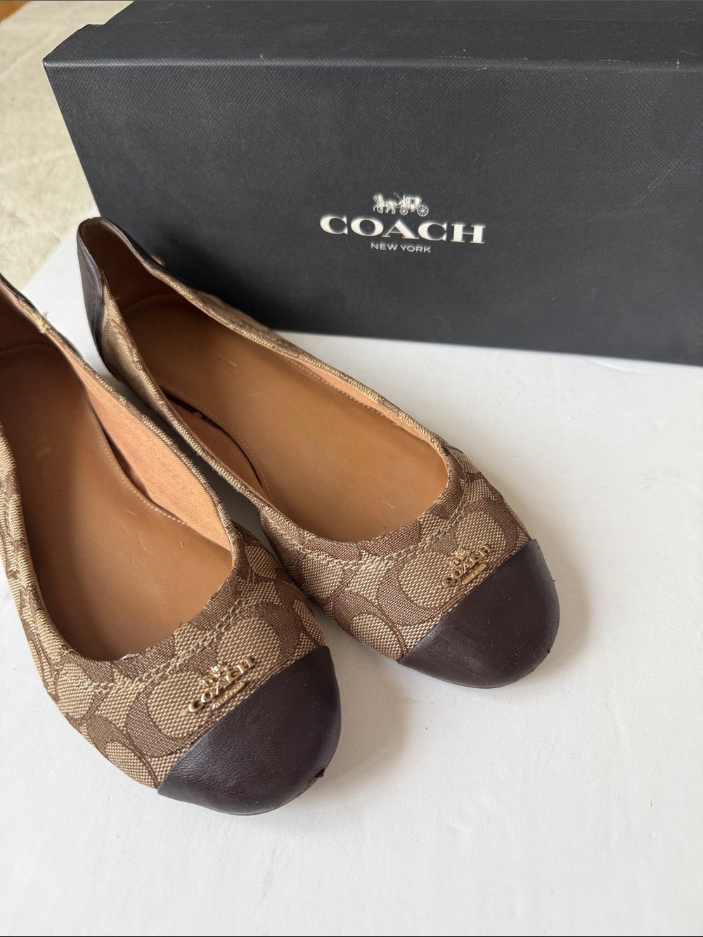 Coach Brown Signature Canvas Ballet Flats with Dark Brown Leather Toe